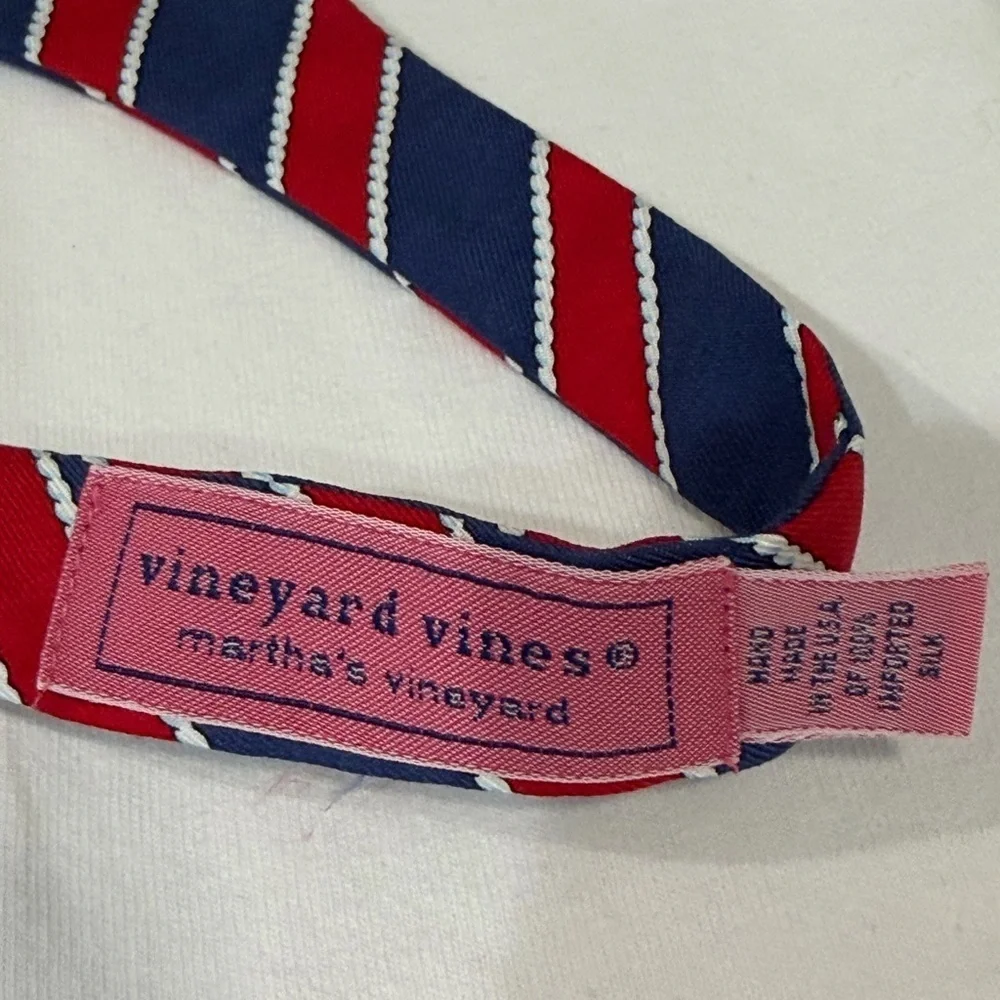 Vineyard Vines Red and Blue Striped Adjustable Preppy College Ivy Silk Bow Tie